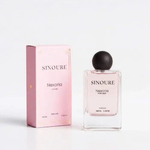 SINOURE Nexoria For Her perfume bottle and pink packaging box on a white background