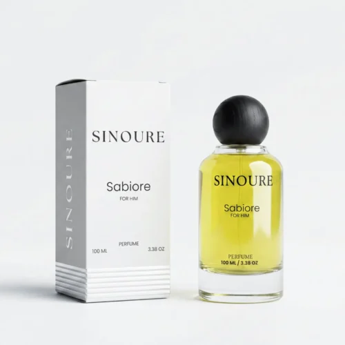 SINOURE Sabiore For Him perfume bottle with gray and white packaging box on a white background