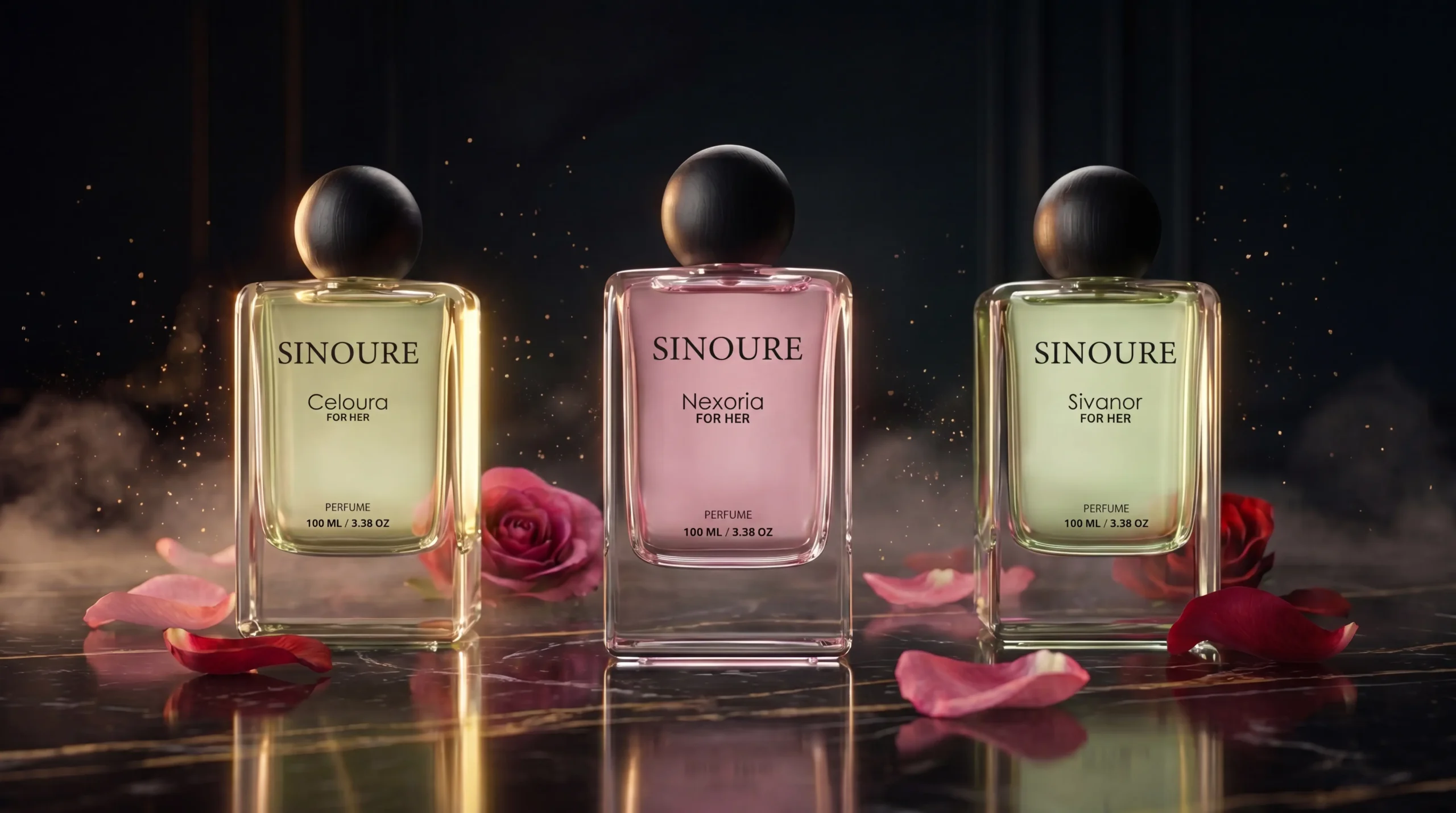 Sinoure women's perfume collection featuring three fragrances